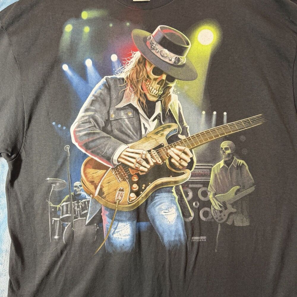 Liquid Blue 2011 Skeleton Guitar Shirt Delta Pro Weight Men 2XL Deadstock Style